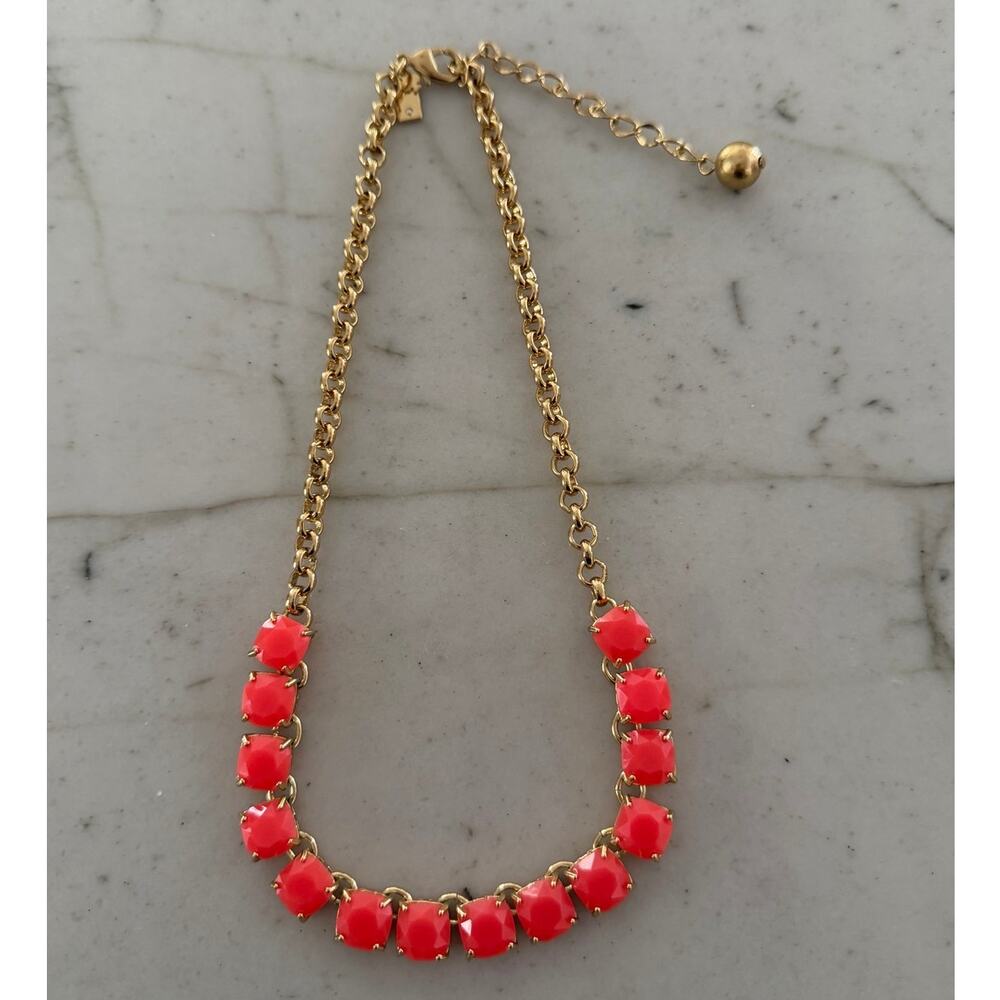 Kate Spade Red Crystal Statement Necklace Gold Tone Faceted Cabochon Collar